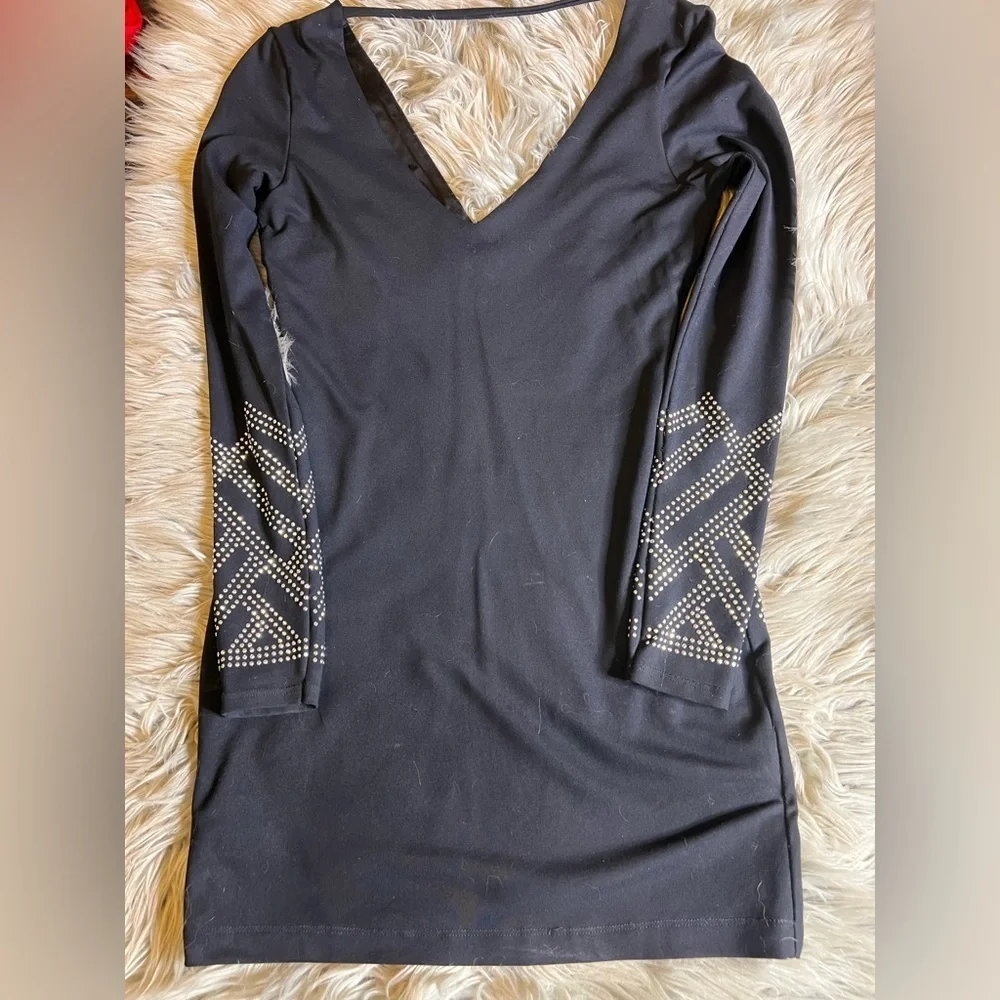 Vintage Bebe body-con rhinestone long sleeve dress